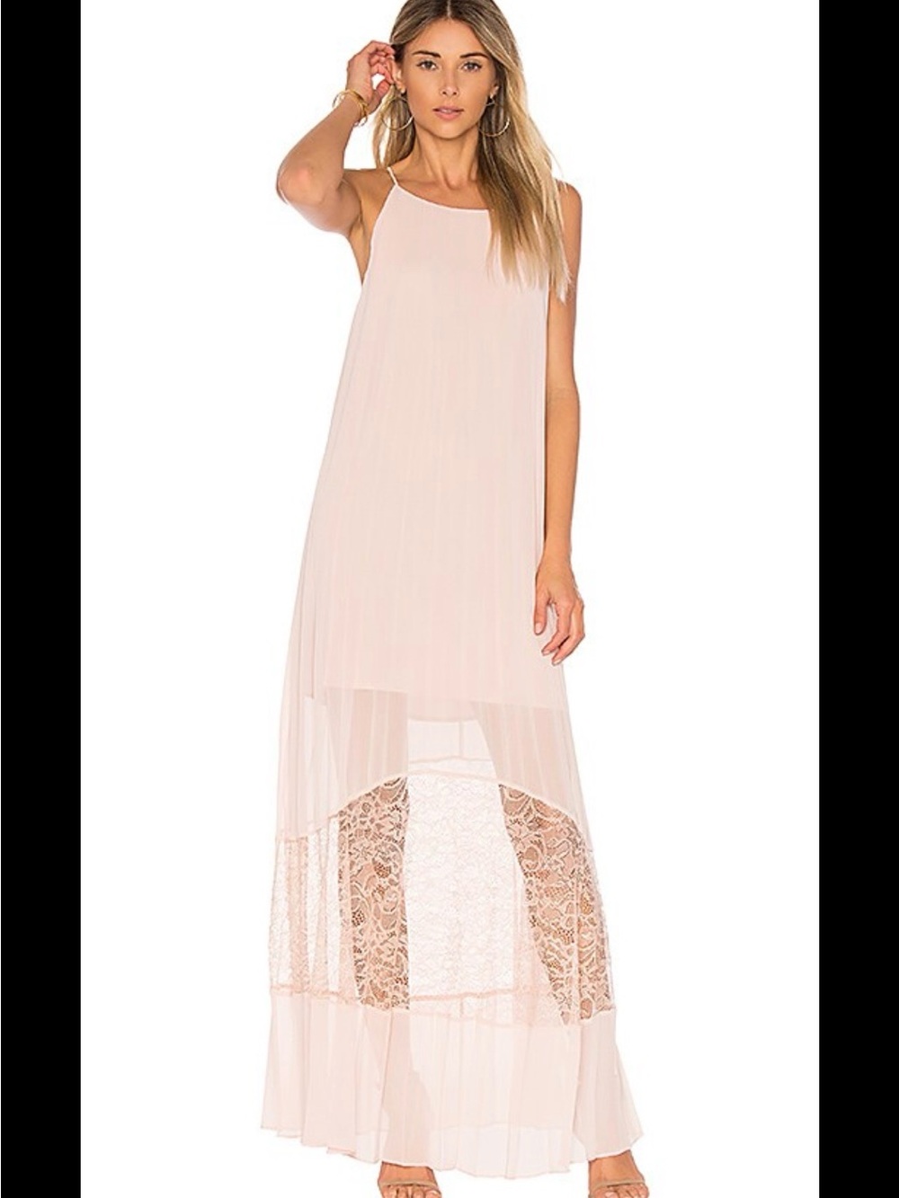 BCBGeneration Blush High-Low Lace Maxi Dress